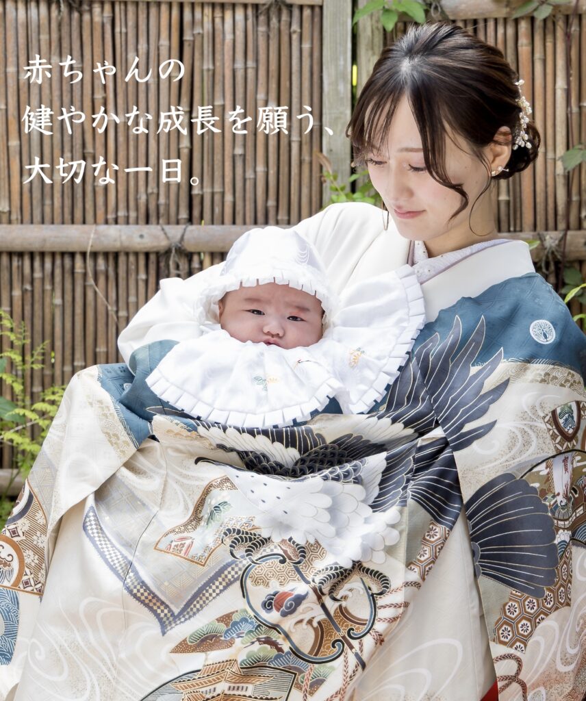 お宮参り　着物 楽天市場】お宮参り 産着 レンタル 高級産着 女の子 1946 水色疋田模様